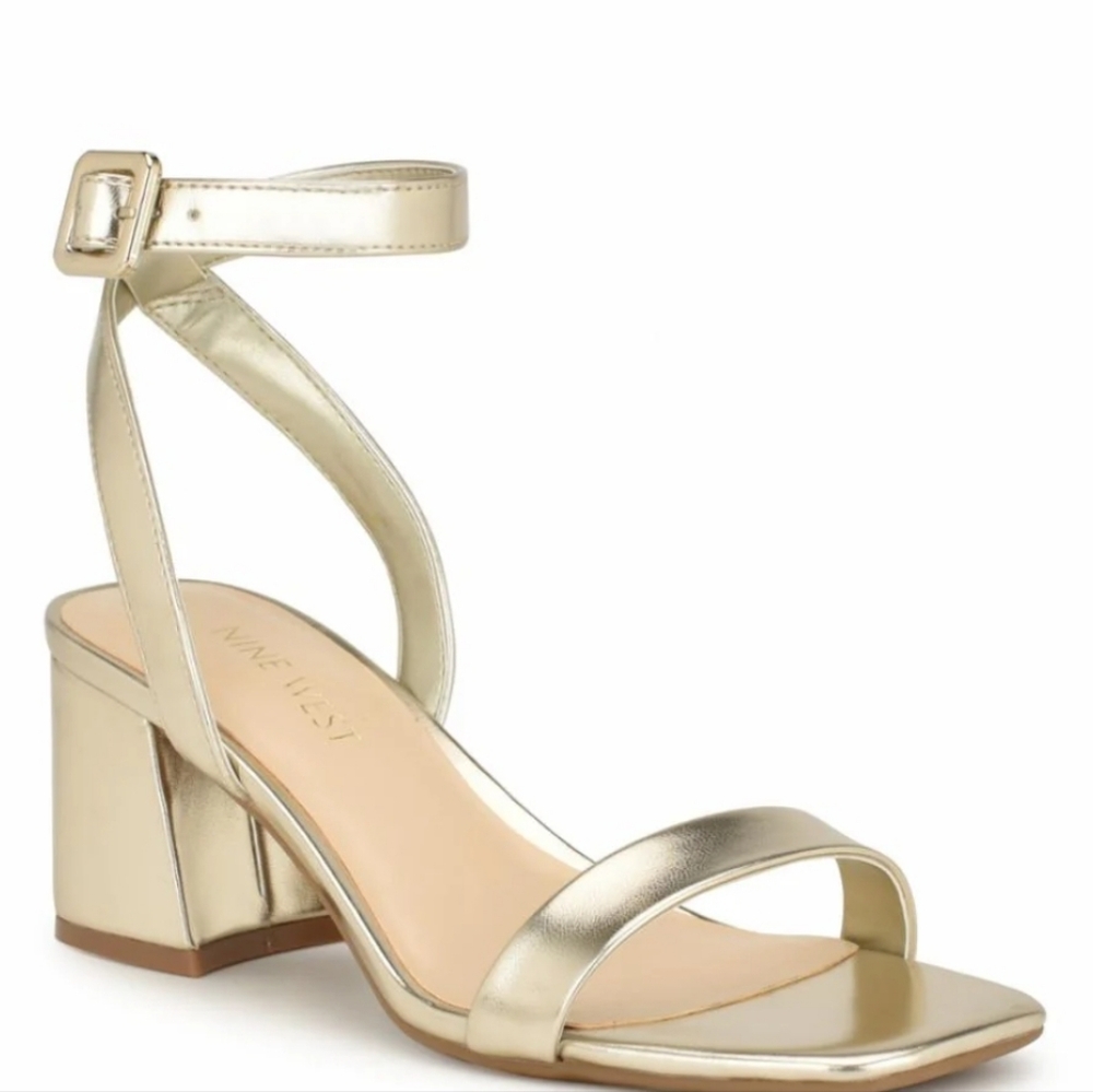 Nine West Gold Block Heel Sandals (GENDA3 PLATINO)